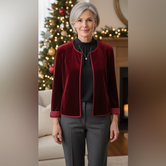 Eileen Fisher Sweaters - Eileen Fisher Women's Deep Red Velvet Button Up Jacket Size Large